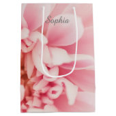 Grauer Skriptname, große rosa Blume Mittlere Geschenktüte (Rückseite)