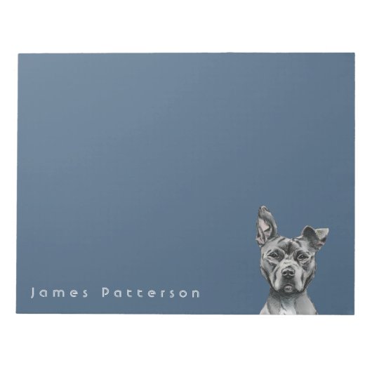 Grauer Stalky Pit Bull Dog Zeichnend Notizblock (Vorderseite)