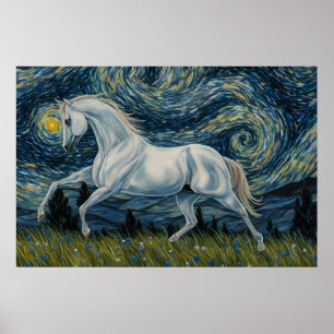 Grauer Stallion in der Sternennacht Poster