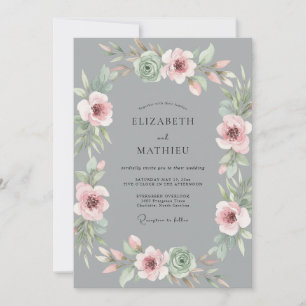 Grauer staubiger rosa Kranz Hochzeit Einladung