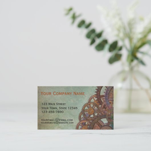 Grauer Steampunk Schmutz Visitenkarte (Stehend Vorderseite)