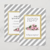 Grauer Streifen mit blumenvergoldetem Glitzer - ne RSVP Karte (Vorne/Hinten)