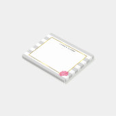 Grauer Streifen und rosa Peony Post-it Klebezettel (angewinkelt)