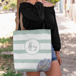 Grauer Streifen und Sukkulärer Mit Monogramm Perso Tasche
