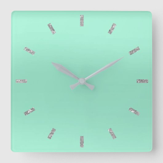 Grauer tadelloser grüner PastellOmbre minimaler Quadratische Wanduhr (Vorderseite)