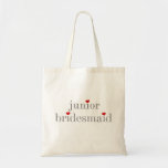 Grauer Text-Juniorbrautjungfern-Taschen-Tasche Tragetasche<br><div class="desc">Grauer Text mit kleine rote Herzen Juniorbrautjungfernentwurfs-Taschentasche.</div>