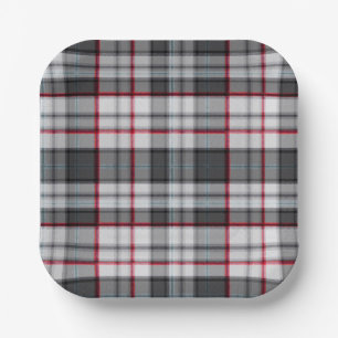 Grauer texturierter Tartan-Karostoff Pappteller