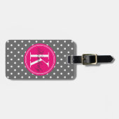 Grauer Tupfen mit rosa Monogramm Gepäckanhänger (Vorderseite horizontal)