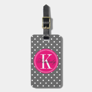 Grauer Tupfen mit rosa Monogramm Gepäckanhänger