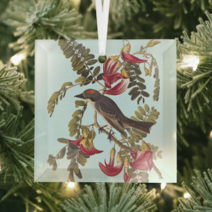 Grauer Tyrann Audubon-Vogel auf blühendem Baum Ornament Aus Glas