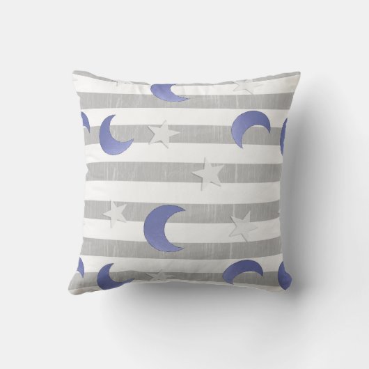 Grauer und blauer Mond und Sterne Kissen (Rückseite)