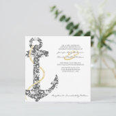 Grauer und gelber Ankerstrand Einladung zur Hochze (Stehend Vorderseite)