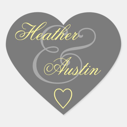 Grauer und gelber Umschlag Aufkleber Hochzeitsherz (Vorderseite)