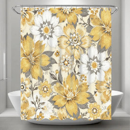 Grauer und goldener Blütenvorhang Duschvorhang