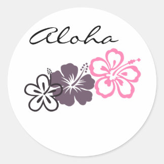 Grauer und rosa Hibiskus Hawaiianisches Thema Runder Aufkleber