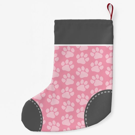 Grauer und rosa Hundepaw Print Pattern Individuell Kleiner Weihnachtsstrumpf (Rückseite)
