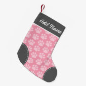 Grauer und rosa Hundepaw Print Pattern Individuell Kleiner Weihnachtsstrumpf (Vorderansicht (hängend))