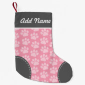 Grauer und rosa Hundepaw Print Pattern Individuell Kleiner Weihnachtsstrumpf (Vorderseite)