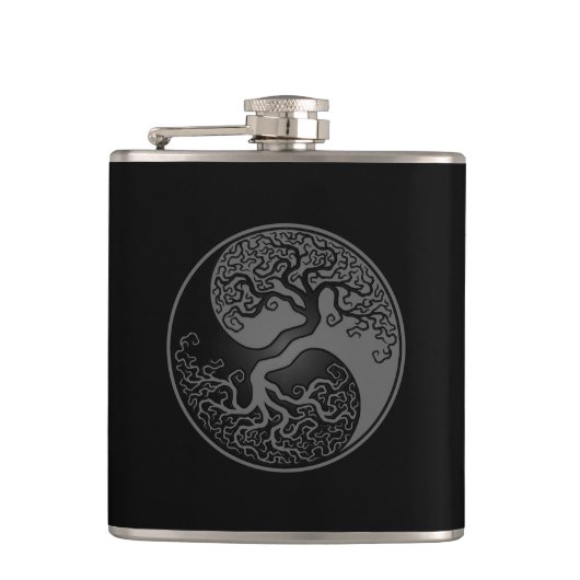Grauer und schwarzer Baum des Lebens Yin Yang Flachmann (Vorderseite)