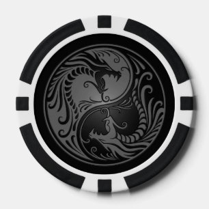 Grauer und schwarzer Yin Yang Drache Pokerchips