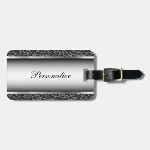 Grauer und silberner Leopard-Tierdruck   Gepäckanhänger