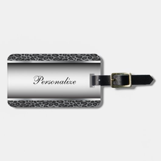 Grauer und silberner Leopard-Tierdruck | Gepäckanhänger (Vorderseite horizontal)