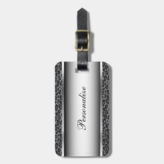 Grauer und silberner Leopard-Tierdruck | Gepäckanhänger (Vorderseite vertikal)
