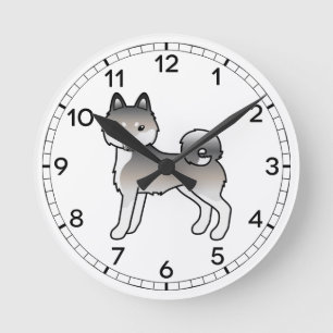Grauer und weißer Alaskan Klee Kai Cartoon Dog Runde Wanduhr