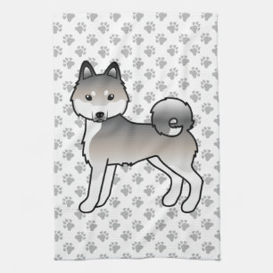 Grauer und weißer Alaskan Klee Kai süßer Cartoon-H Geschirrtuch