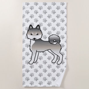 Grauer und weißer Alaskan Klee Kai süßer Cartoon-H Strandtuch