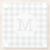 Grauer und weißer Gingham-Karo Mit Monogramm Glasuntersetzer (Rückseite)