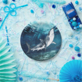 Grauer und weißer Hai im blauen Wasser  Pappteller (Party)