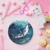 Grauer und weißer Hai im blauen Wasser  Pappteller (Party)