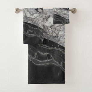 Grauer und weißer Marmor und abstrakt silber Badhandtuch Set