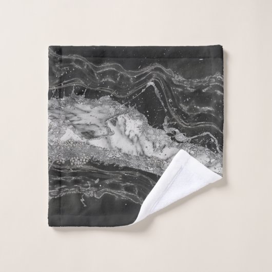 Grauer und weißer Marmor und abstrakt silber Badhandtuch Set (Waschlappen)