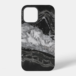 Grauer und weißer Marmor und silbernes Abstrakt iPhone 12 Hülle