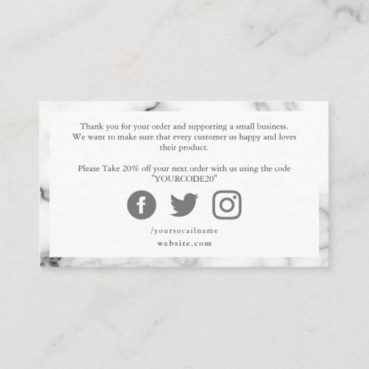 Grauer und weißer Marmoreffekt, Kundendanke Begleitkarte (Rückseite)