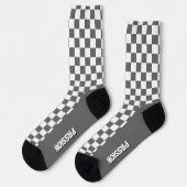 Grauer und weißer Racing Karo Socken (Linkes Detail)