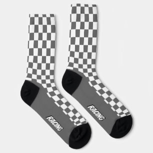 Grauer und weißer Racing Karo Socken
