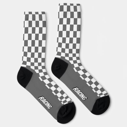 Grauer und weißer Racing Karo Socken (Rechts)