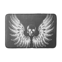 Grauer und weißer Rock Angel Wings Skull Badematte