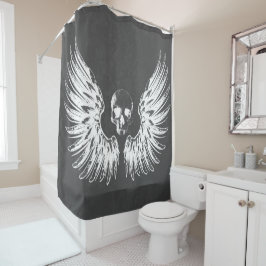 Grauer und weißer Rock Angel Wings Skull Duschvorhang