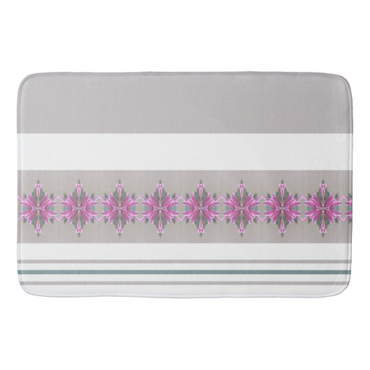 Grauer und weißer Streifen mit rosa Gemustertem Ak Badematte (Vorderseite)