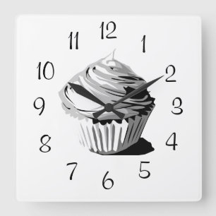 Grauer Vektor-Cupcake-Wanduhr Quadratische Wanduhr