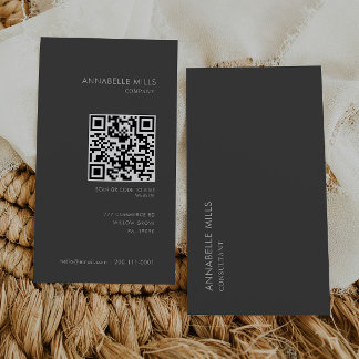 Grauer vertikaler Minimalistischer QR-Code Visitenkarte