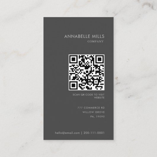 Grauer vertikaler Minimalistischer QR-Code Visitenkarte (Rückseite)
