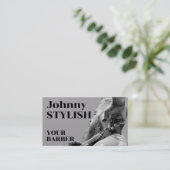 Grauer Vintager Retro-Friseur Visitenkarte (Stehend Vorderseite)