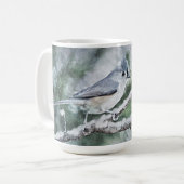 Grauer Vogel im Snow Winter Tasse Cup (Vorderseite Links)