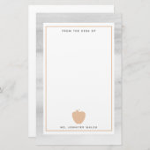 Grauer Watercolor-Pfirsich-Apple-Lehrer Briefpapier (Vorne/Hinten)