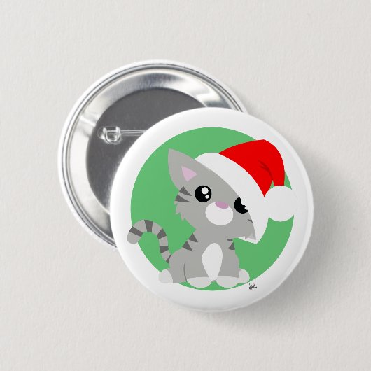 Grauer Weihnachtskitty Button (Vorne & Hinten)